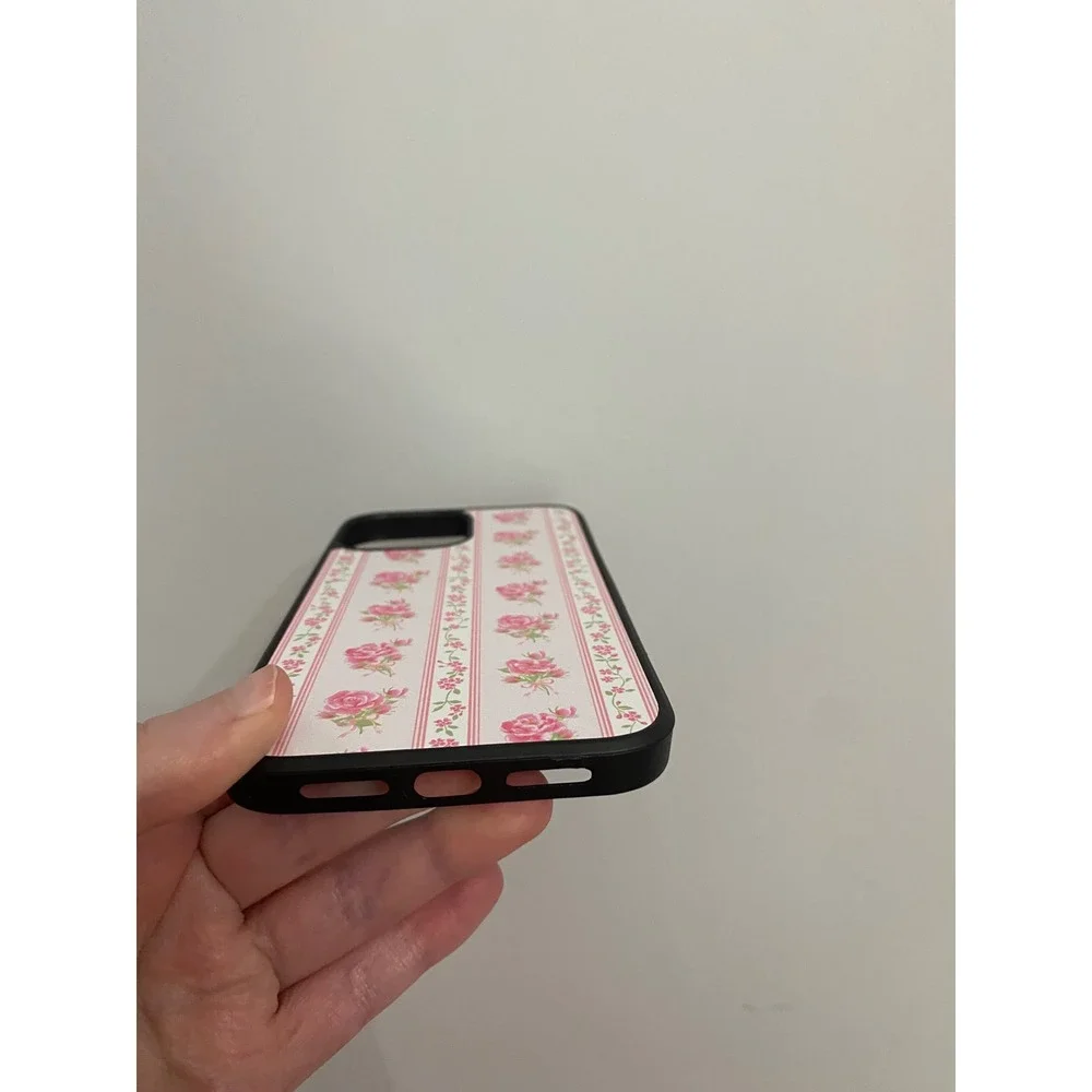 iPhone 12 Pro Max Case Womens Pink Floral Rose Cottagecore Shabby Chic Black